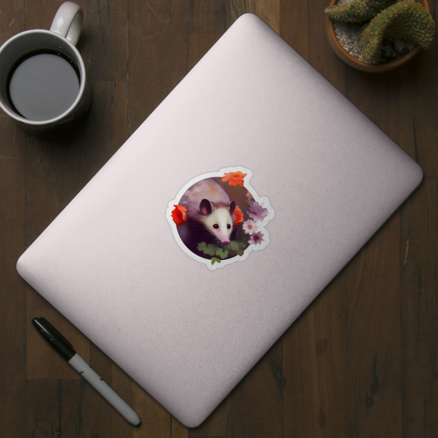 Opossum and flowers by Petit Faon Prints